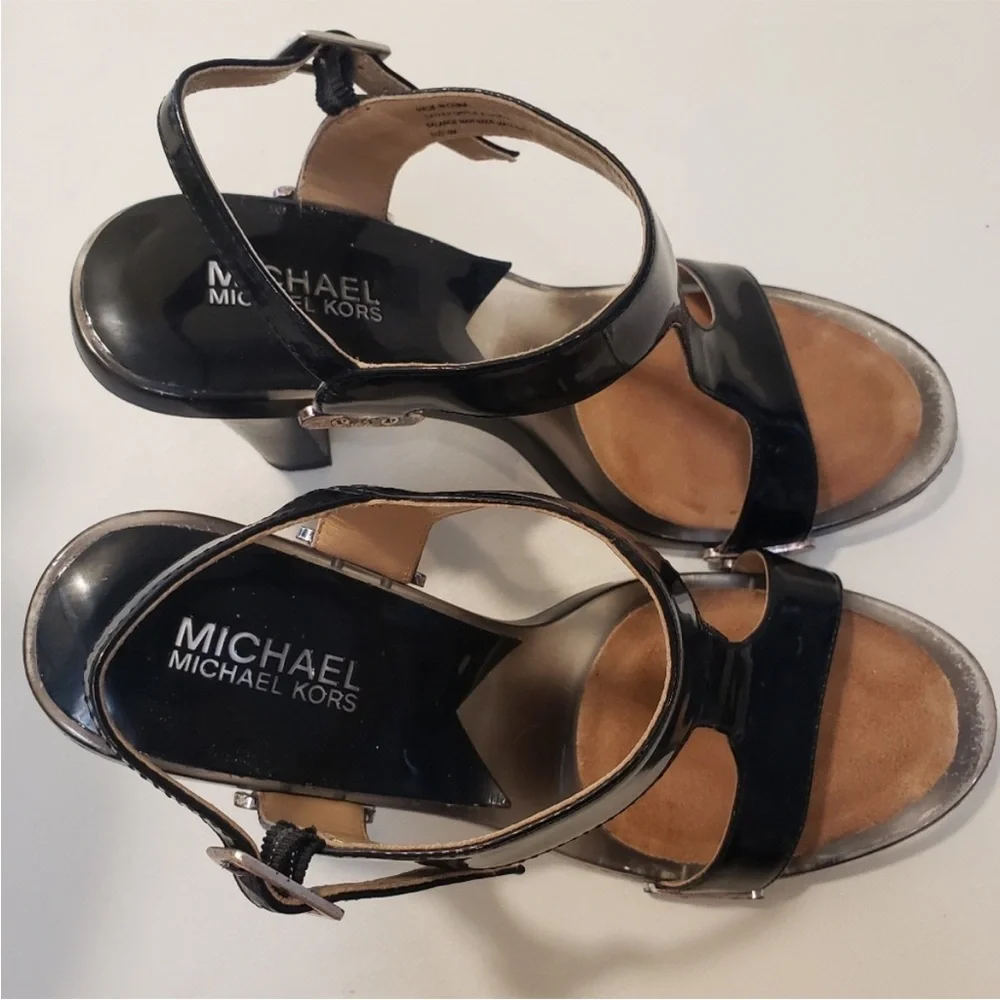 Michael Kors Black Patent T-Strap Heeled Sandals
